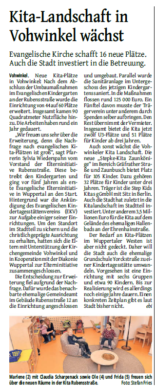 WZ: Kita-Landschaft in Vohwinkel wächst - Diakonie Wuppertal